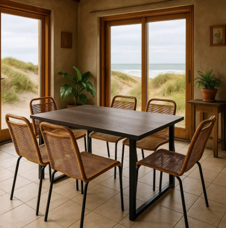 Juego De Mesa Bahia Simil Madera  y Sillas DAKOT X6 Tipo Yute Cordón 